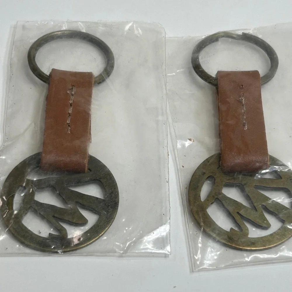 Vintage Marlboro Keychain Set 2 Solid Brass Leather Western Cowboy Made in USA
